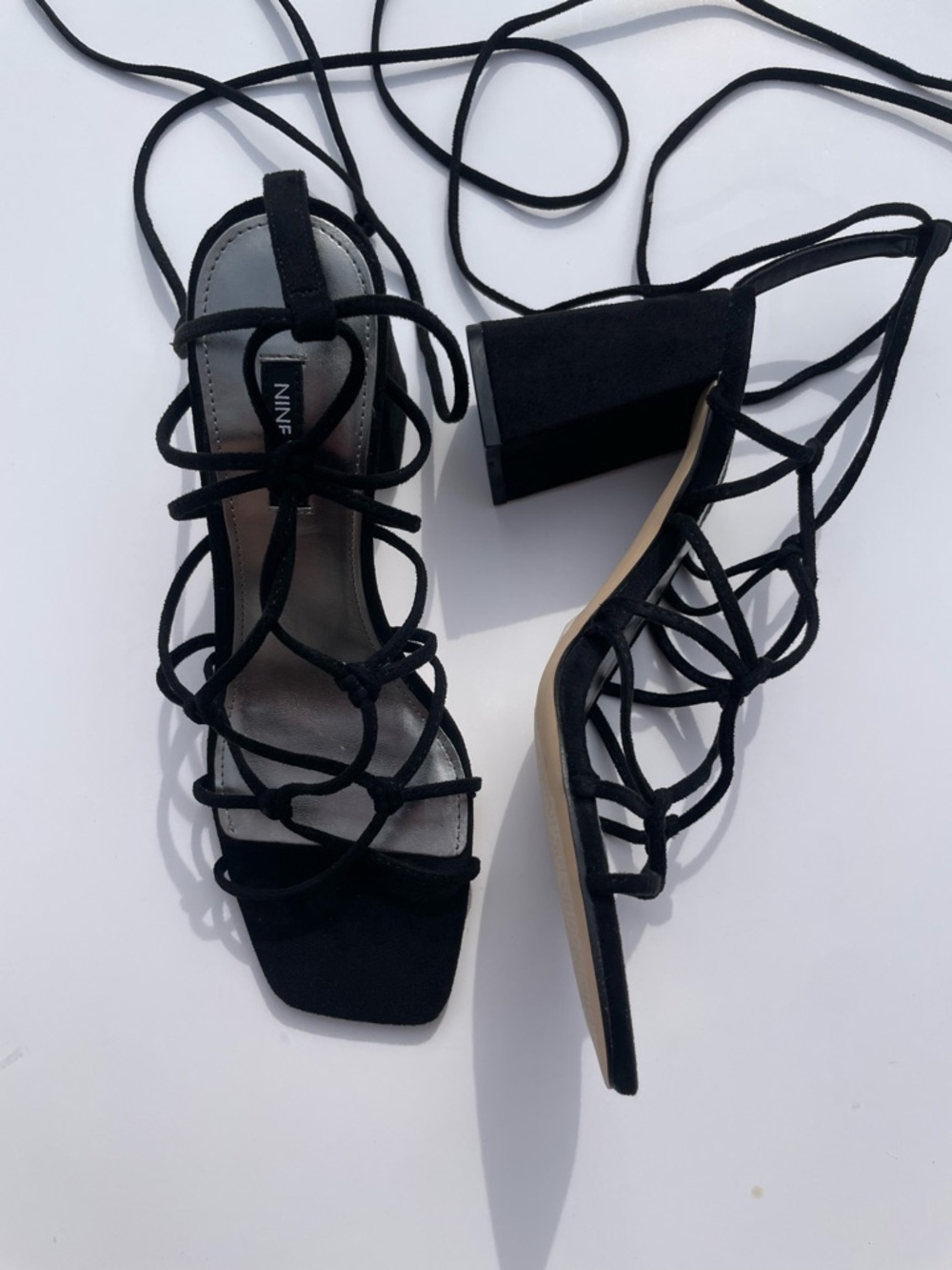 Nine West Glaven Lace-Up Heeled Sandals | Black Square Toe Size 9 - Picture 3 of 5